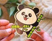 Cute Eco Friendly Playful Panda Bamboo Sticker I Sustainable Bamboo Specialty Gift I For Tote bags - Hydroflasks - Journals