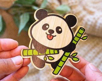 Cute Eco Friendly Playful Panda Bamboo Sticker I Sustainable Bamboo Specialty Gift I For Tote bags - Journals