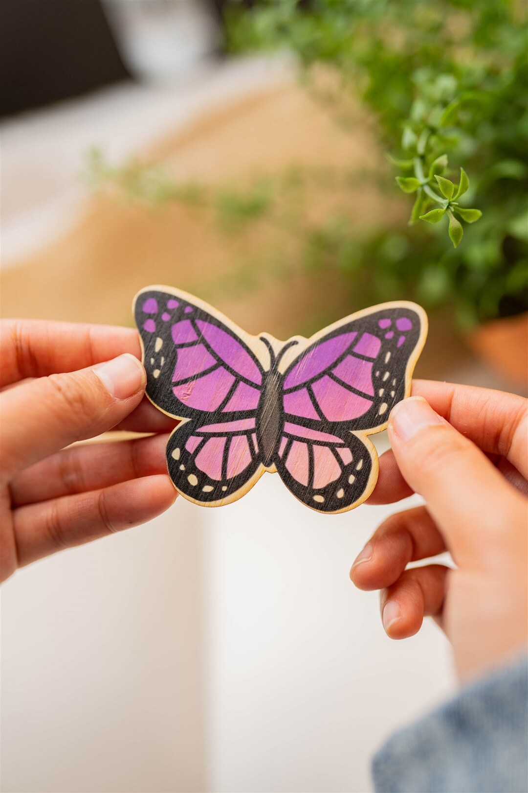 Purple Butterfly Bamboo Sticker I Kawaii Wood Sticker I Sustainable ...