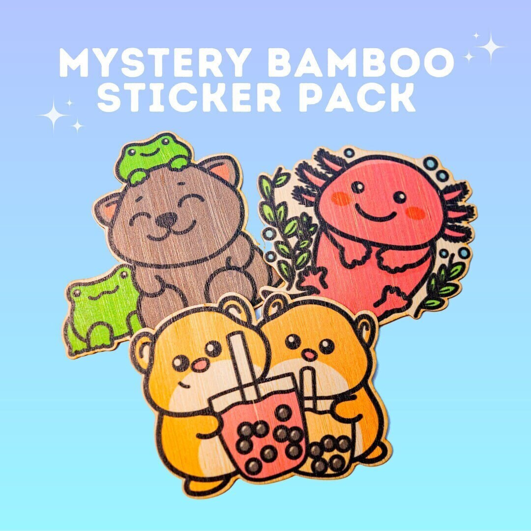 Mystery Bamboo Sticker Pack I Cute Mystery Stickers I Ecofriendly Sustainable Wood Stickers
