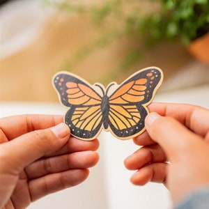 Monarch Butterfly Bamboo Sticker I Kawaii Wood Sticker I Sustainable Kawaii Art Sticker I For Tote bags - Hydroflasks - Journals