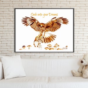 Faltbares Wandbild, Pilzmalerei, Falke Poster, Surreale Kunst, Fantasy Wandkunst, Studenten Geschenk, Gnom Malerei, Hoffnung Kunstdruck