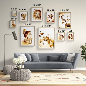 Puede incluir: Una colecci&oacute;n de impresiones de arte de caf&eacute; enmarcadas en varios tama&ntilde;os, incluyendo 5x7 pulgadas, 8x10 pulgadas, 11x14 pulgadas, 12x16 pulgadas, 16x20 pulgadas, 18x24 pulgadas, 20x30 pulgadas, 24x32 pulgadas, 9x12 pulgadas y A4. Las impresiones presentan varios dise&ntilde;os, incluyendo una mujer con una mariposa, un pulpo en una taza de t&eacute; y una planta con una lib&eacute;lula.