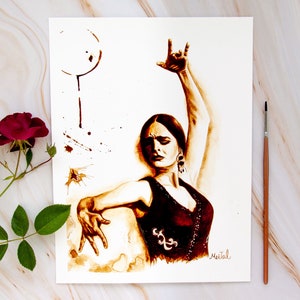 Cartel flamenco, Bailaora flamenca, Regalos recital de danza, Regalos profesora de danza, Música flamenca, pintura dramática, arte emocional, Estudio de danza
