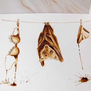 Bat art, Laundry room decor, coffee painting, Bat poster, Surreal painting, Sarcastic wall art, coffee bar, Funny wall art,  Bat painting