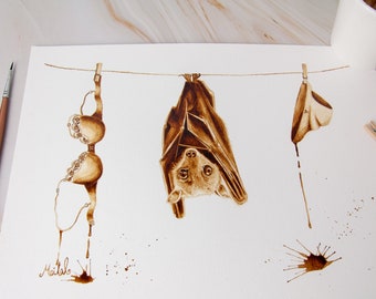 Bat Coffee Painting Print: Sarcastic Laundry Room Art