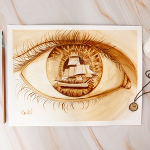 Serenity Ship Eye Painting: Surreal Nautical Art Print