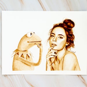 Kermit the Frog Coffee Painting: Funny Muppet Art Print