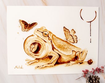 Frog art print, Frog wall art, High-end artwork, butterfly artwork, Fantasy art, mythical creatures, Surreal painting, Miss you gift