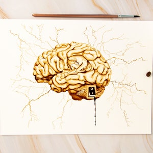 Human Brain, Brain Poster, Psychology Art, neuroscience art, Psychology Gift, Brain painting, Brain wall art, Medical student gift