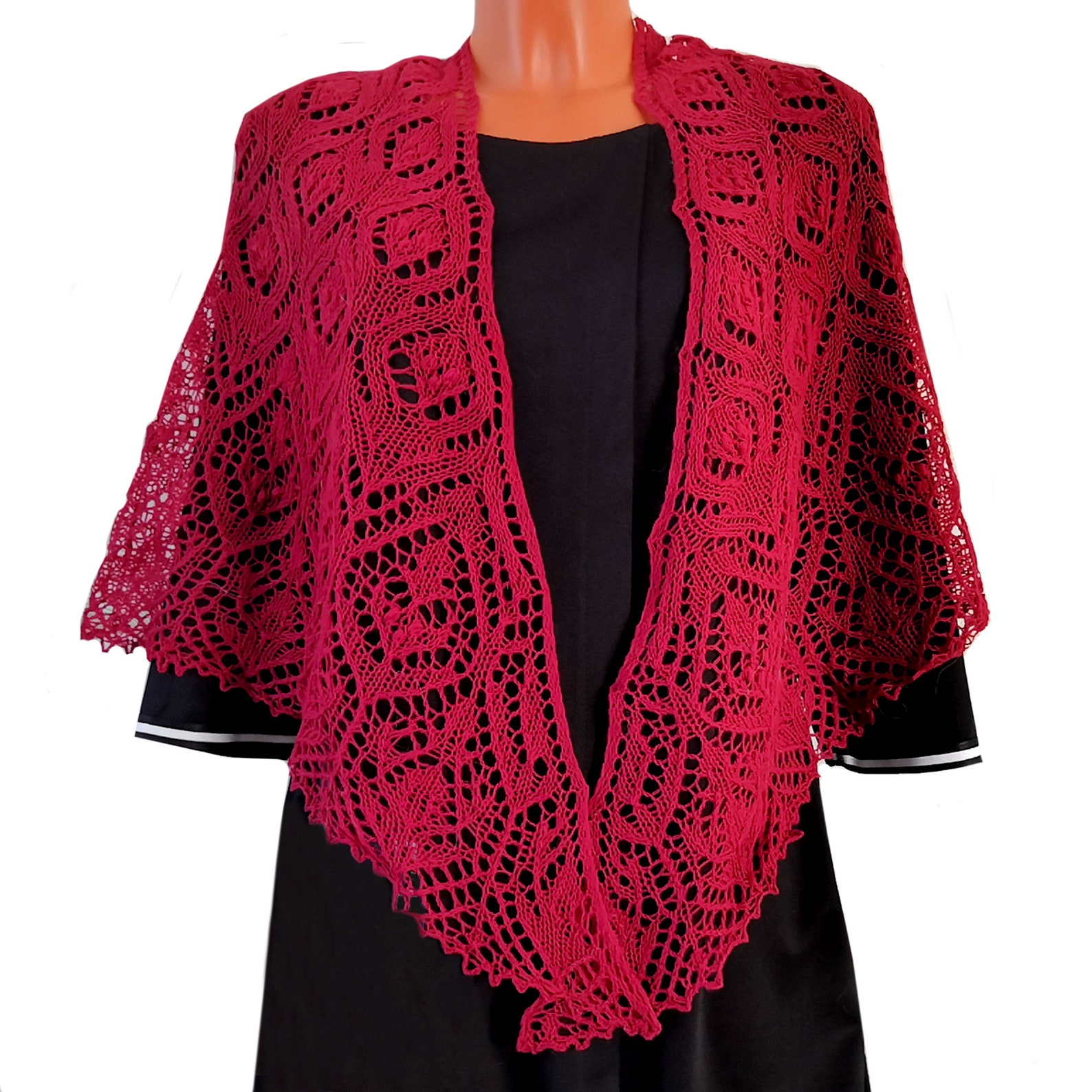 Women's knitted shawl burgundy knitted scarf lace shawl Etsy