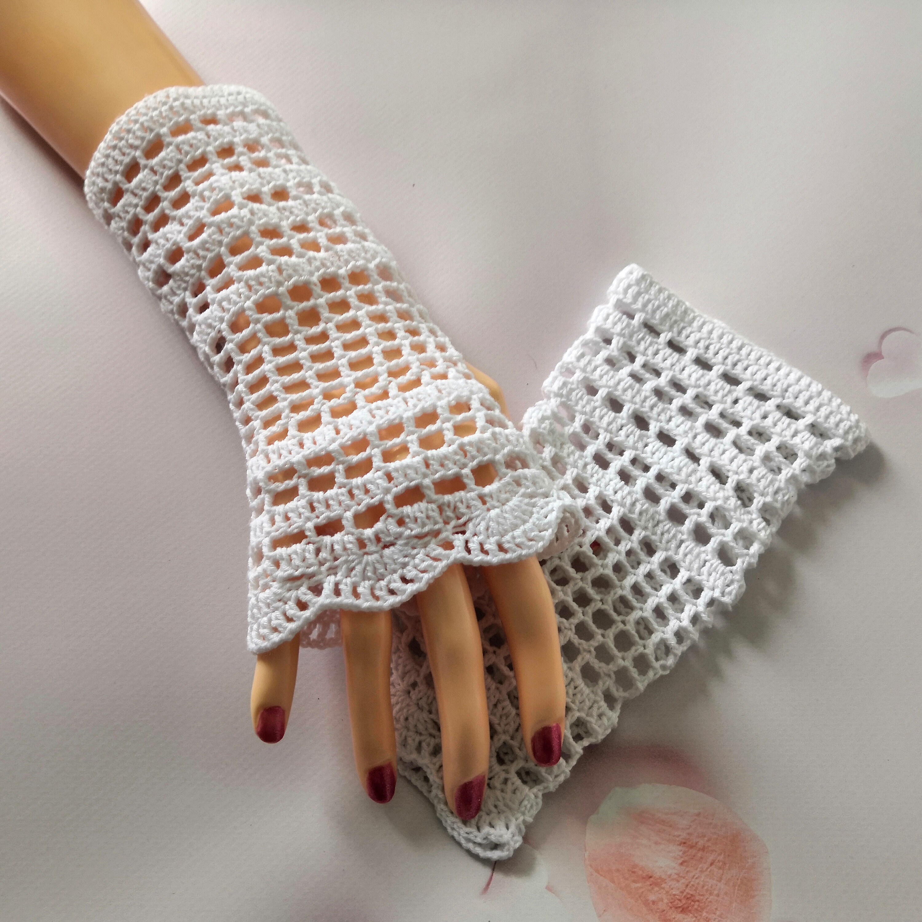 Summer lace fingerless gloves bridal women's cotton Etsy