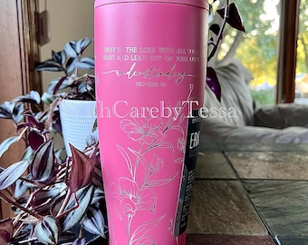 Vaso de acero inoxidable de 40 oz con texto grabado "Brumate Era" y versículo bíblico