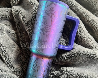 Engraved Peony 40oz Tumbler: Stainless Steel Travel Mug
