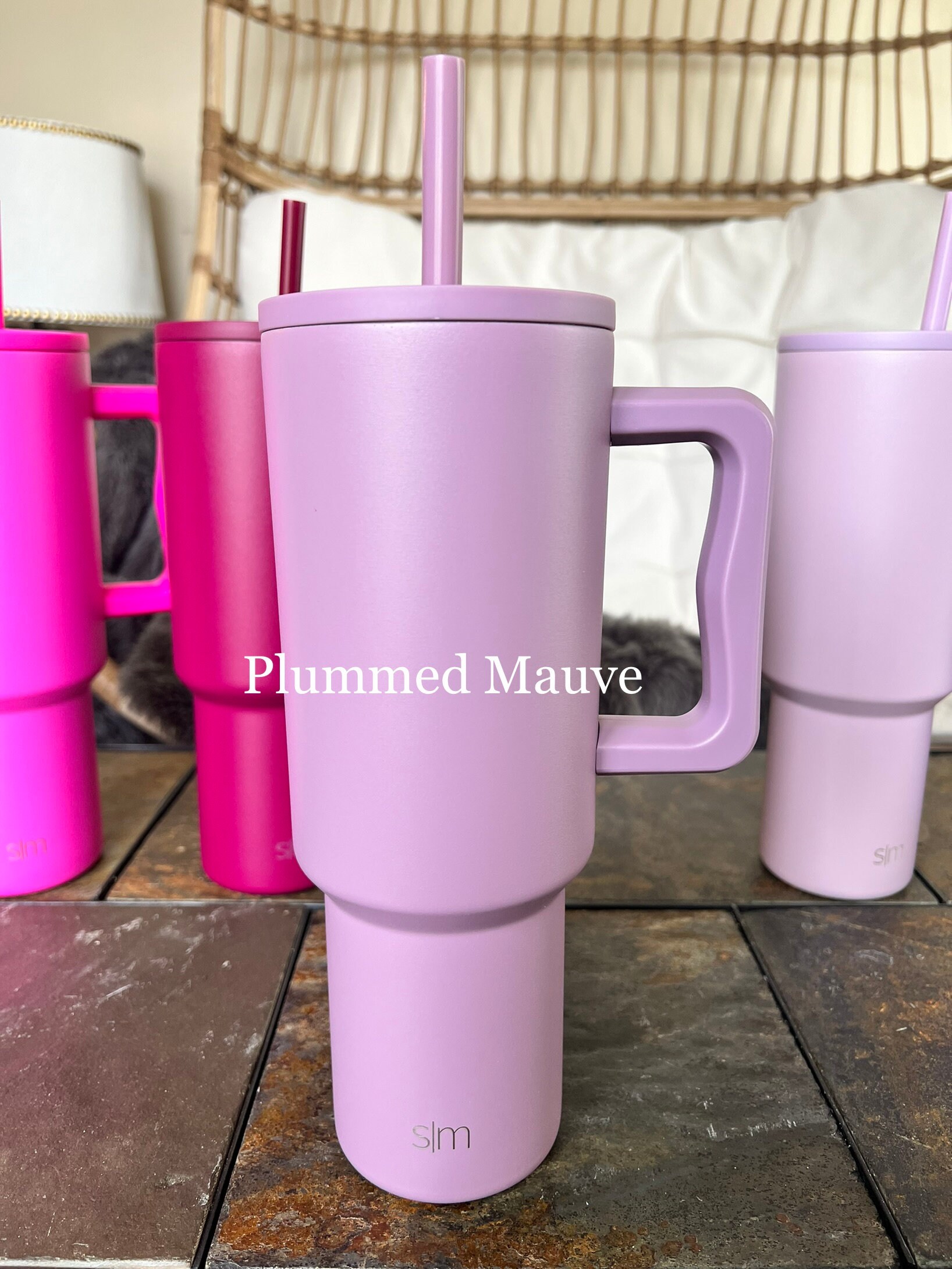 Simple Modern 40 oz Tumbler with Handle and Straw Lid | Insulated Stainless Steel Water Bottle Stanley Cupholder Use |Trek | 40oz | Orchid Sangria