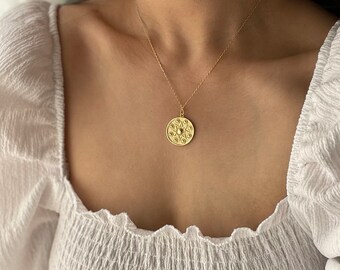 Złoty naszyjnik ze słońcem: zawieszka z niebiańskim rozbłyskiem słońca, medalion z symbolem astrologicznym, pozłacane złoto, srebro próby 925