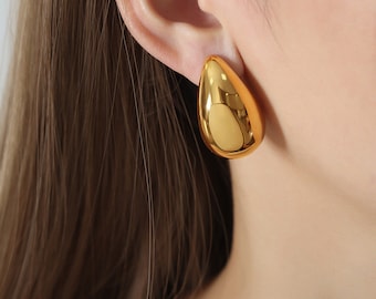 Drop earrings for women in 18K gold stainless steel | gold water drop stud earrings silver