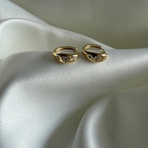 Gold Star Hoop Earring | Huggies 925 Sterling Silver Zirconia Celestial Earrings | Hypoallergenic Nickel Free Everyday Sparkle Gift for Her