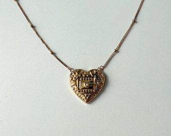 Gold Heart Necklace, Stainless Steel Love lock pendant, Vintage Love choker, Dainty Gift for Her