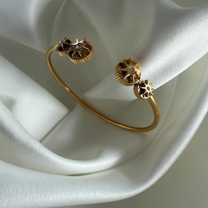 18K Gold Star Bangle: Hypoallergenic Stainless Steel Open Cuff