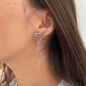 18K gold water drops stud earrings - Silver brass dripping effect  earrings - jewelry for women