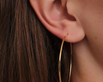Thin large gold hoop earrings for women *sterling silver 925 round earrings* large thin gold hoops* minimalistic jewelry