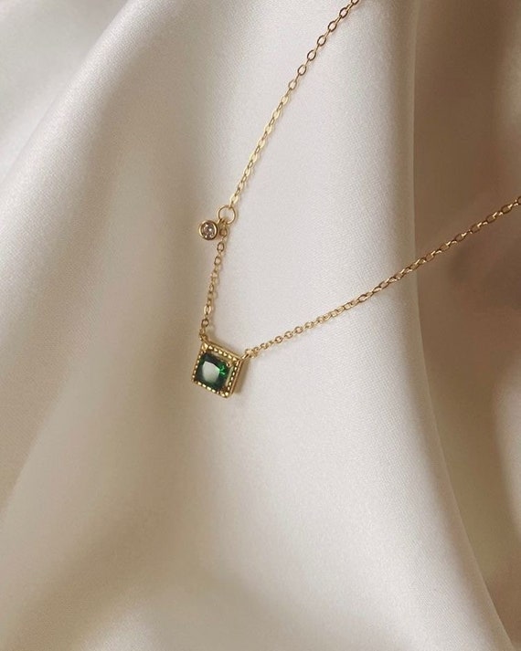 Emerald Necklace for Women * Green Pendant Necklace * 18K