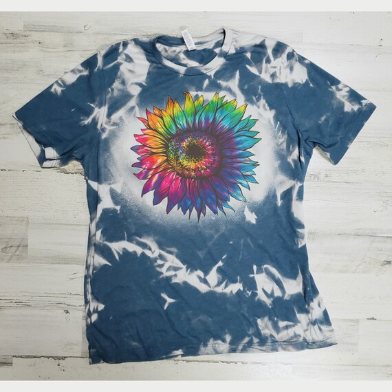 Bleached Tie Dye Sunflower Shirt Graphic Tshirt Bleached Woman Shirt Sunflower Shirt Rainbow Colored Shirt Sunflower Tee Girl shirt Tie Dye