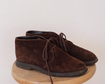Stivali da deserto vintage in vera pelle scamosciata marrone da donna, taglia US8.5