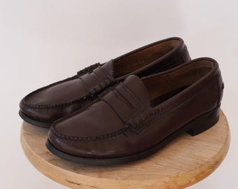 Vintage Brown Leather Women's Loafers Mocassin shoes US9