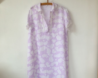 Vintage Purple Gingko Print Rayon Summer Dress