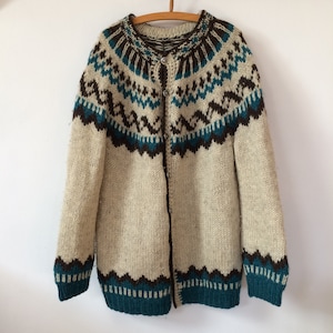 Vintage wollen handgebreide noordse vesttrui