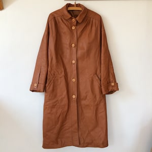 Vintage Brown Real Leather Coat Trench Duster coat