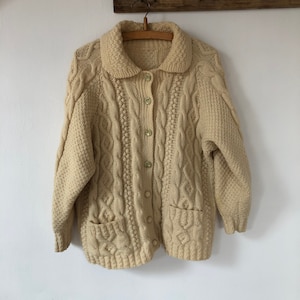 Vintage Wool Handknitted Cardigan Cable knit Sweater