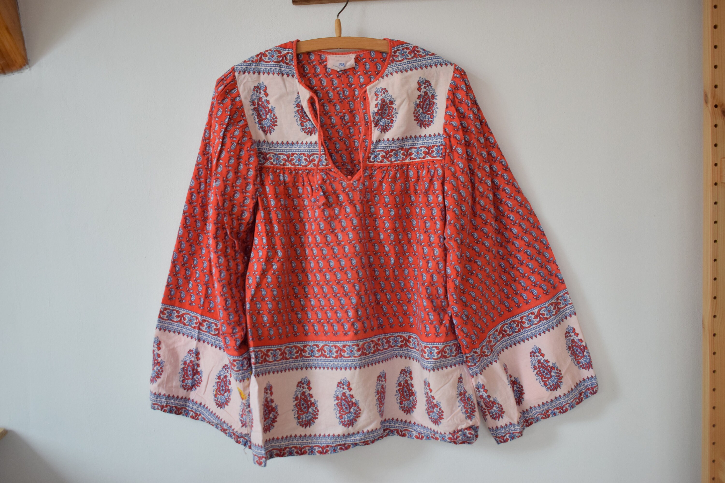 Vintage Handprinted Block Print Trapeze Sleeve Blouse Paisley