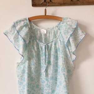 Vintage Floral Print Frilly Shoulder Blouse Ruffle sleeve top