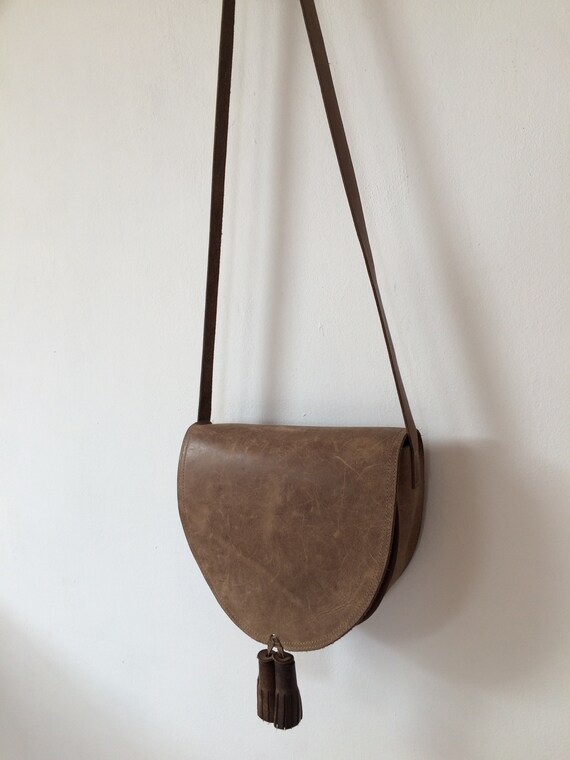 Vintage Real Leather Half Moon Shoulder Bag With Fringes - Etsy
