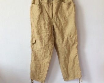 Vintage Beige Leinenhose Damen Hose