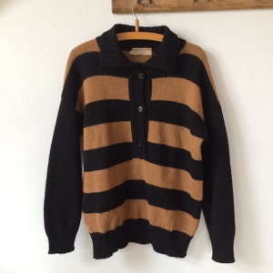 Vintage Wool Striped Knitted Pullover Collared Sweater
