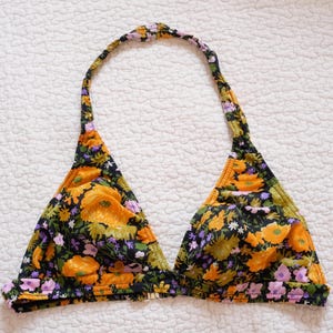 Vintage Floral print Bikini Top Bra 70&#39;s retro