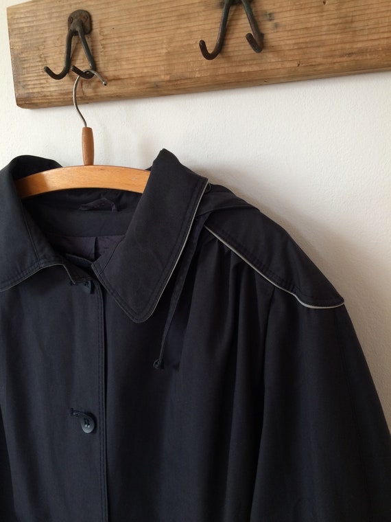 Vintage Navy Trench Coat Hooded Duster Coat - image 10