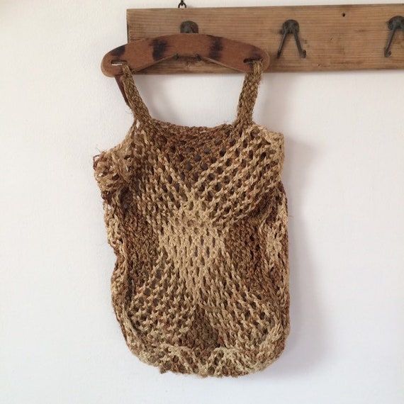 Vintage Macrame Tote Bag Natural Fibre woven Shop… - image 1