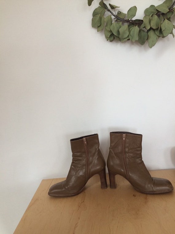 Vintage Brown Leather Square Toe Ankle Boots - image 5