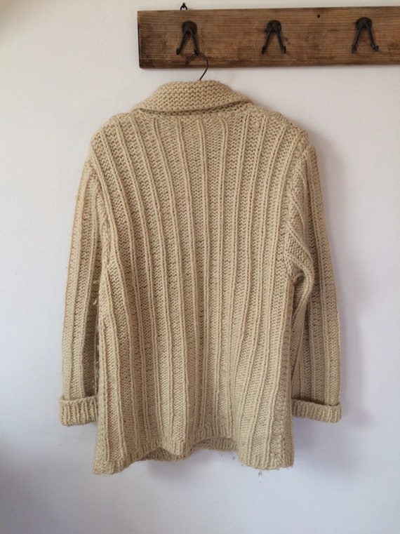Vintage Wool Knitted Coat Coatigan Beige knit car… - image 2