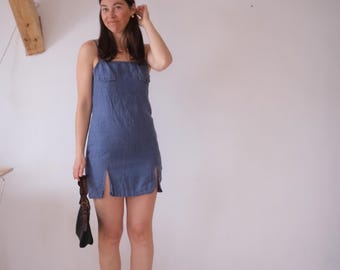Vintage Blue linen Mini Dress Size S