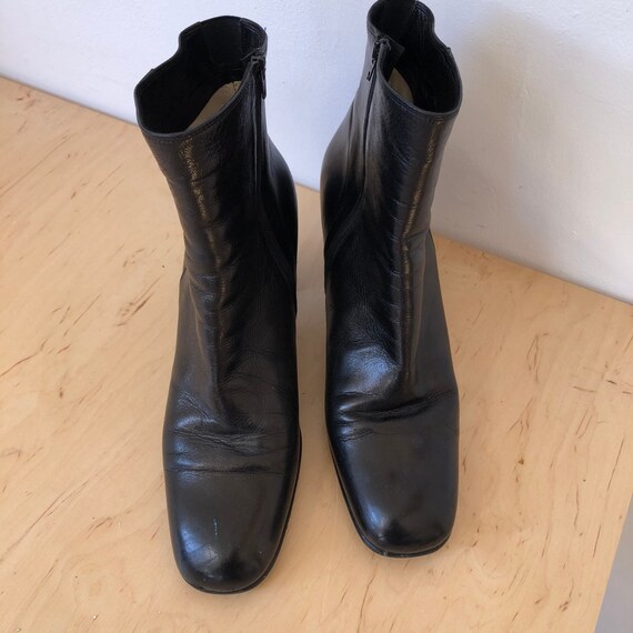 Vintage Black Leather Ankle Heel Boots Size EU38.5 US… - Gem