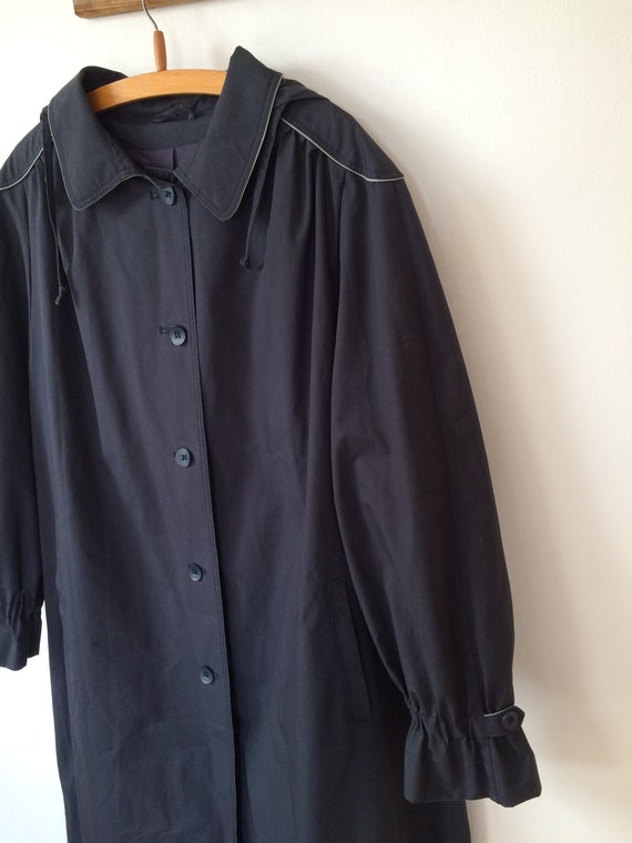 Vintage Navy Trench Coat Hooded Duster Coat - image 9
