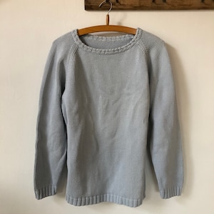 Vintage Cotton Knit Pullover Knitted Sweater Pastel Blue