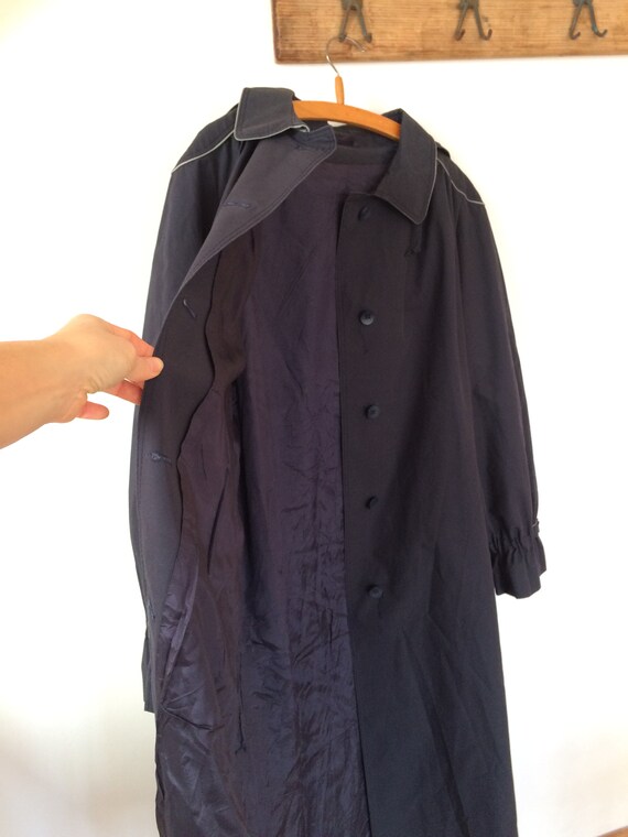 Vintage Navy Trench Coat Hooded Duster Coat - image 7