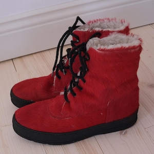 Vintage Real Shearling Boots fur Lace boots